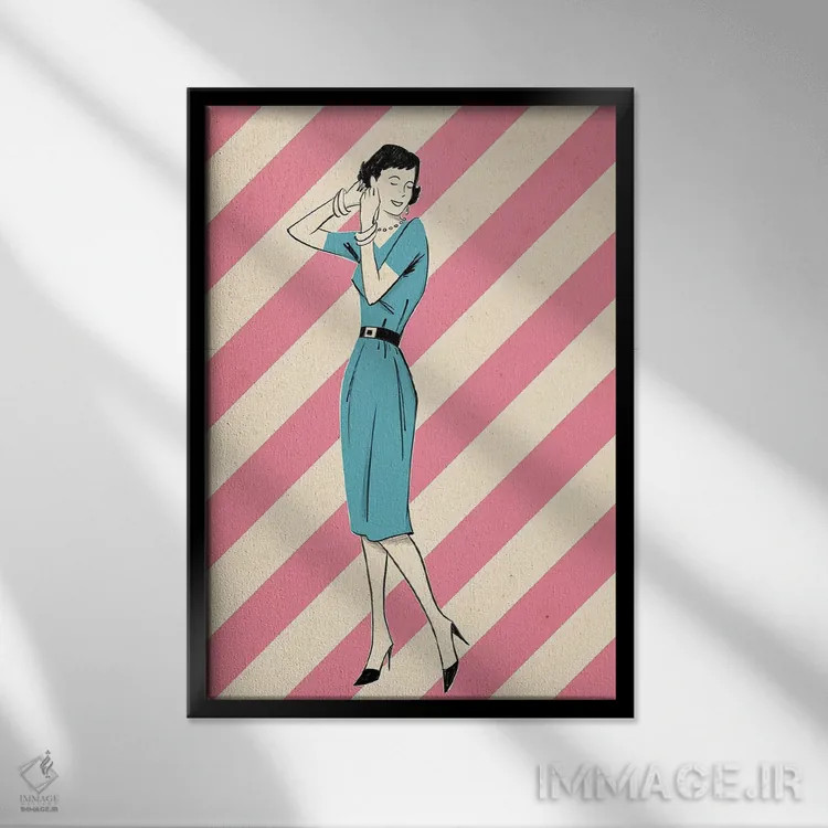 تابلو دکوراتیو زن مدرن میانه قرن دوم اثر جوزف مک درموت - نمای قابدار مشکی