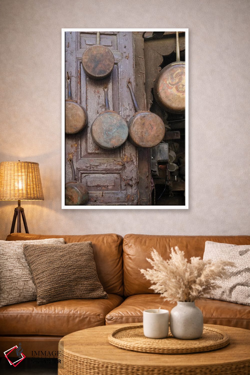 تابلو دکوراتیو Morocco. Antique Copper Pans For Sale In The Medina,فاس… اثر ژولین مک رابرتس - D3W