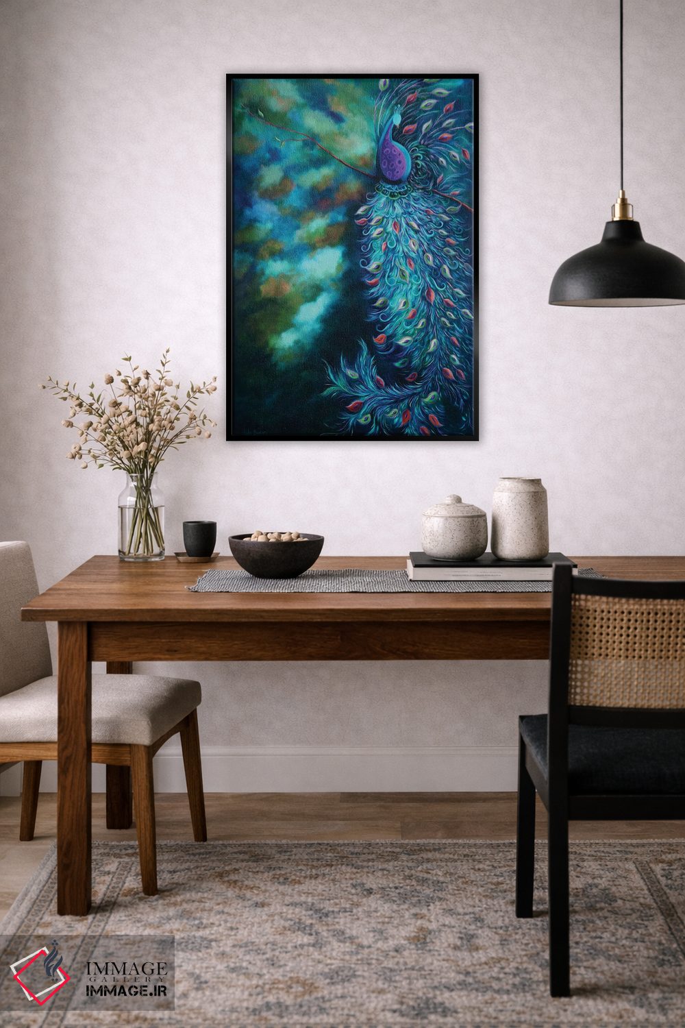 تابلو دکوراتیو باغ طاووس فیروزه ای اثر جولیز - D5B