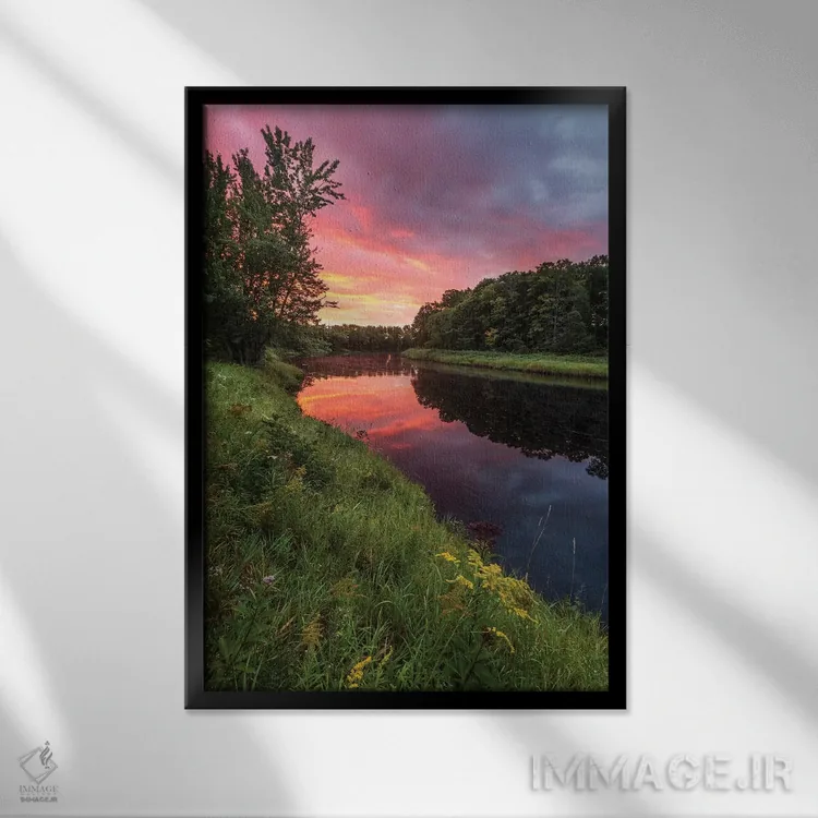 تابلو دکوراتیو Maine,طلوع خورشید بر رود ماتاوام کیگ جاری در وایت پی… اثر جری و مارسی مانکمن - نمای قابدار مشکی