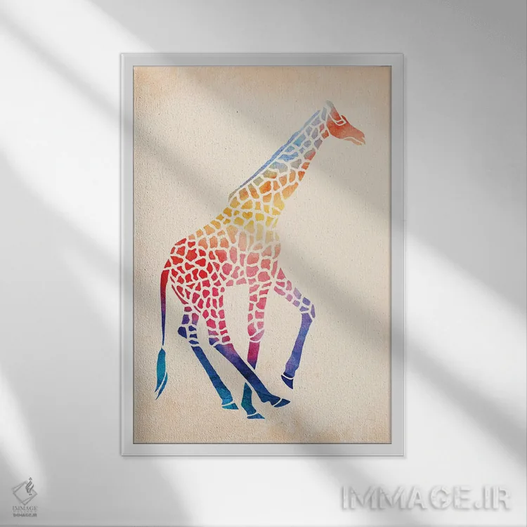 تابلو دکوراتیو زرافه آبرنگی اثر ژاکلین مالدونادو - نمای قابدار سفید