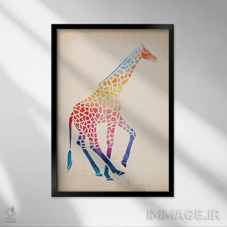 تابلو دکوراتیو زرافه آبرنگی اثر ژاکلین مالدونادو - نمای قابدار مشکی