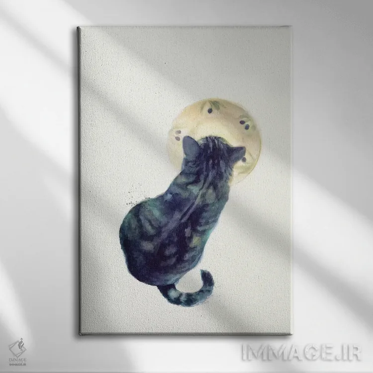 تابلو دکوراتیو بچه گربه و نعلبکی اثر ژاکلین مالدونادو - نمای روبهرو روی دیوار