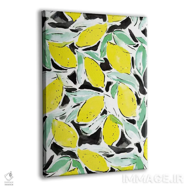 تابلو دکوراتیو لیموها با زرد و مشکی جسورانه اثر ژاکلین مالدونادو - نمای پرسپکتیو محصول