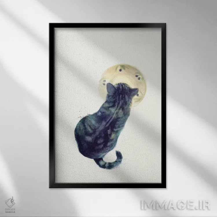 تابلو دکوراتیو بچه گربه و نعلبکی اثر ژاکلین مالدونادو - نمای قابدار مشکی