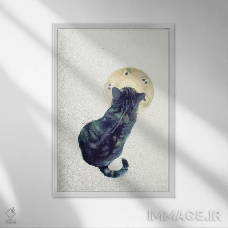 تابلو دکوراتیو بچه گربه و نعلبکی اثر ژاکلین مالدونادو - نمای قابدار سفید
