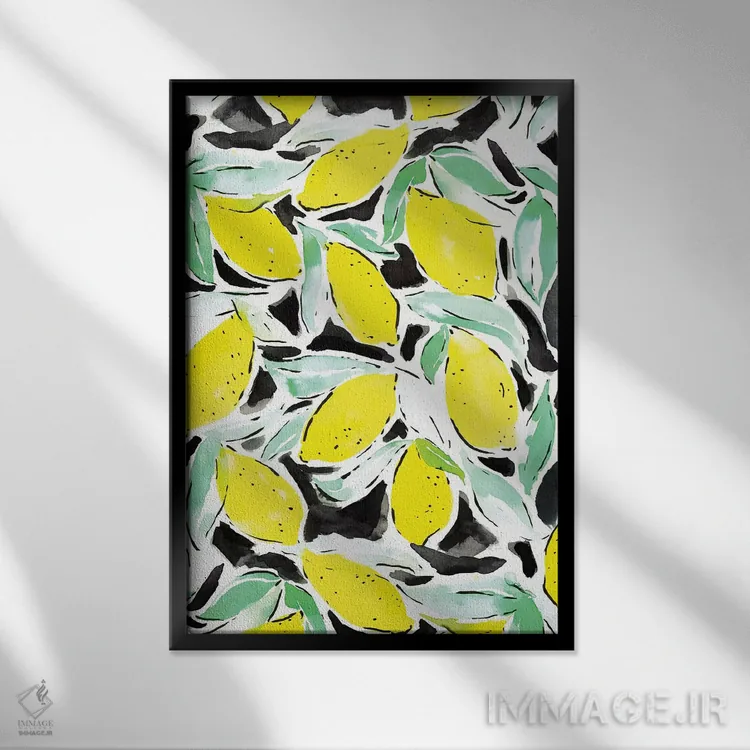 تابلو دکوراتیو لیموها با زرد و مشکی جسورانه اثر ژاکلین مالدونادو - نمای قابدار مشکی