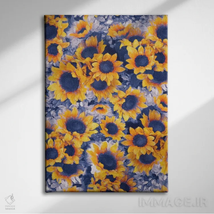 تابلو دکوراتیو گل های آفتابگردان آبی اثر ژاکلین مالدونادو - نمای روبهرو روی دیوار