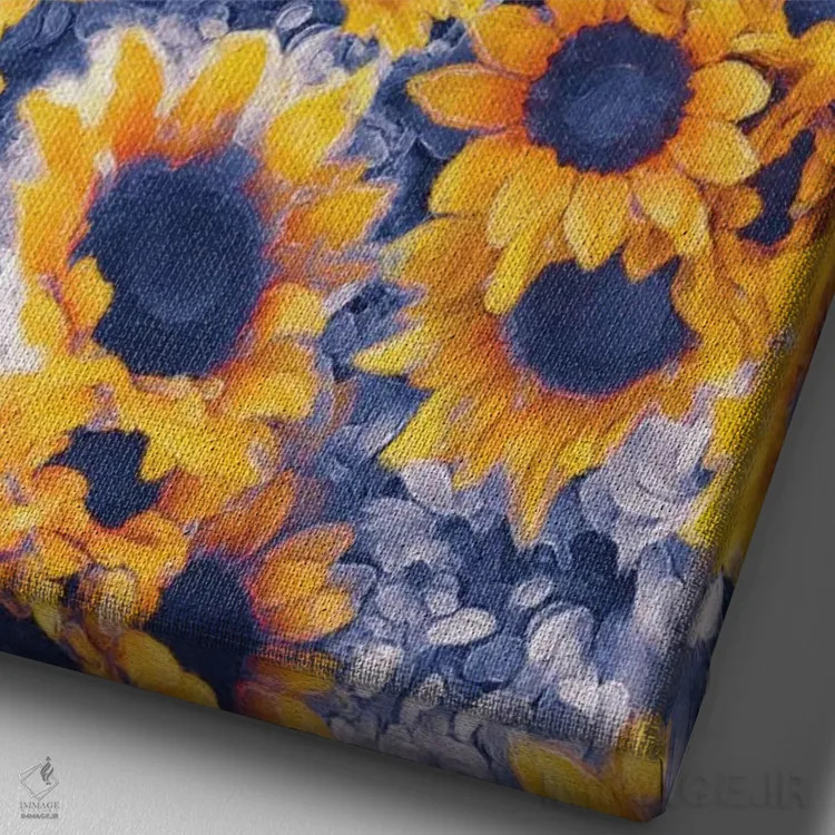 تابلو دکوراتیو گل های آفتابگردان آبی اثر ژاکلین مالدونادو - نمای نزدیک بافت بوم