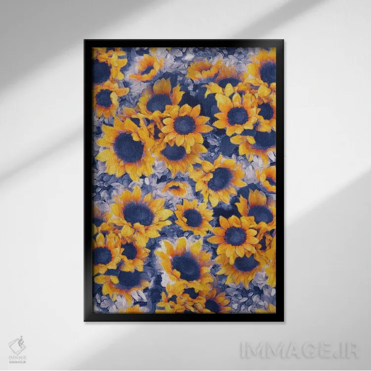 تابلو دکوراتیو گل های آفتابگردان آبی اثر ژاکلین مالدونادو - نمای قابدار مشکی
