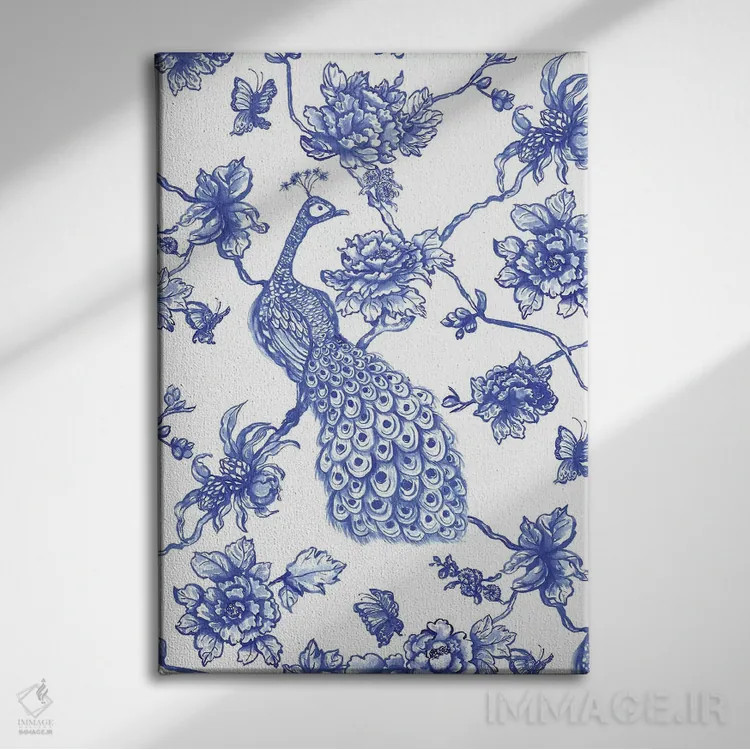 تابلو مدرن طاووس سبک چینی اثر ژاکلین مالدونادو - نمای روبهرو روی دیوار