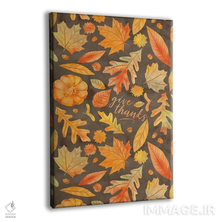 تابلو دکوراتیو شکرگزاری با برگ های پاییزی قهوه ای به سبک آبرنگ اثر ژاکلین مالدونادو - نمای پرسپکتیو محصول