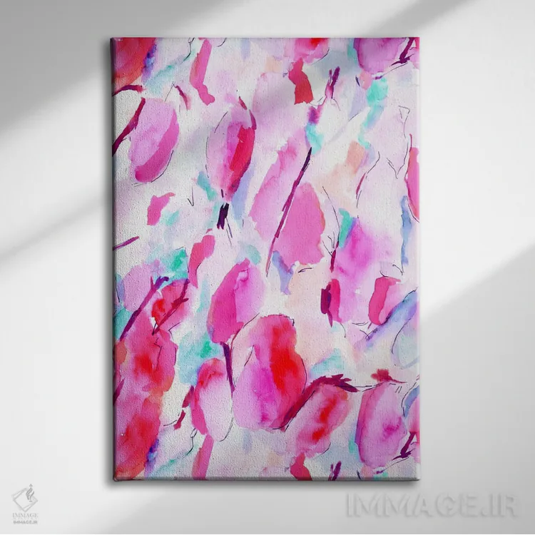 تابلو انتزاعی صورتی هم حسی اثر ژاکلین مالدونادو - نمای روبهرو روی دیوار