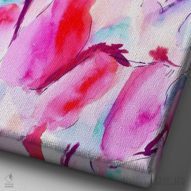 تابلو انتزاعی صورتی هم حسی اثر ژاکلین مالدونادو - نمای نزدیک بافت بوم