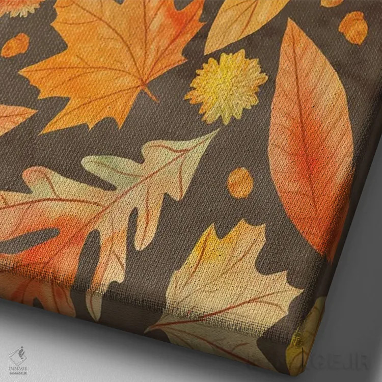 تابلو دکوراتیو شکرگزاری با برگ های پاییزی قهوه ای به سبک آبرنگ اثر ژاکلین مالدونادو - نمای نزدیک بافت بوم