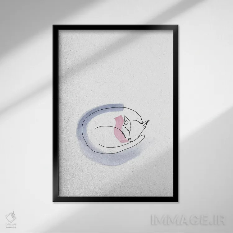 تابلو دکوراتیو گربه خطی اثر ژاکلین مالدونادو - نمای قابدار مشکی