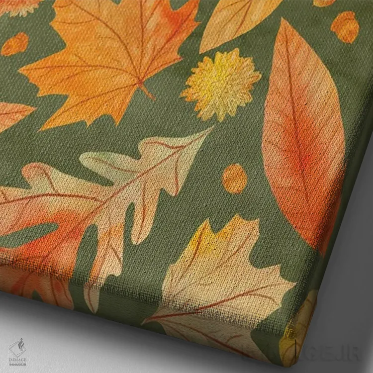 تابلو دکوراتیو شکرگزاری با برگ های پاییزی سبز به سبک آبرنگ اثر ژاکلین مالدونادو - نمای نزدیک بافت بوم