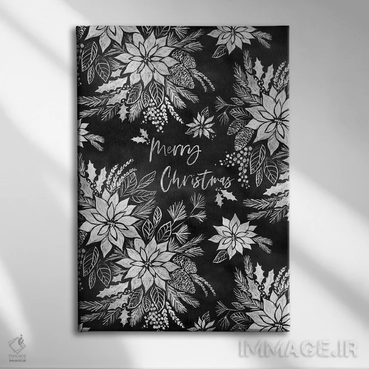تابلو دکوراتیو پوینستیاهای کریسمسی روی تخته سیاه اثر ژاکلین مالدونادو - نمای روبهرو روی دیوار