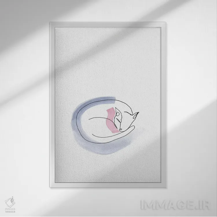تابلو دکوراتیو گربه خطی اثر ژاکلین مالدونادو - نمای قابدار سفید
