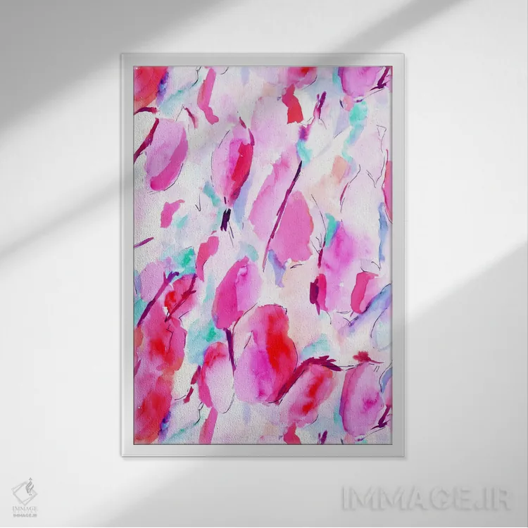تابلو انتزاعی صورتی هم حسی اثر ژاکلین مالدونادو - نمای قابدار سفید