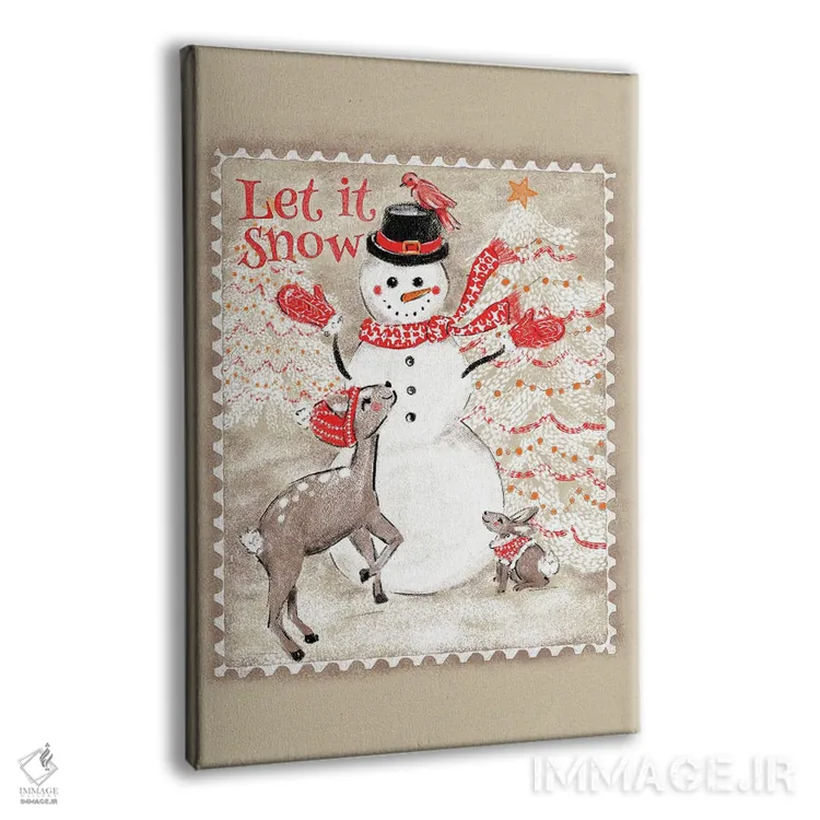 تابلو دکوراتیو مهر پستی آدم برفی "بگذار برف ببارد" اثر ژاکلین مالدونادو - نمای پرسپکتیو محصول