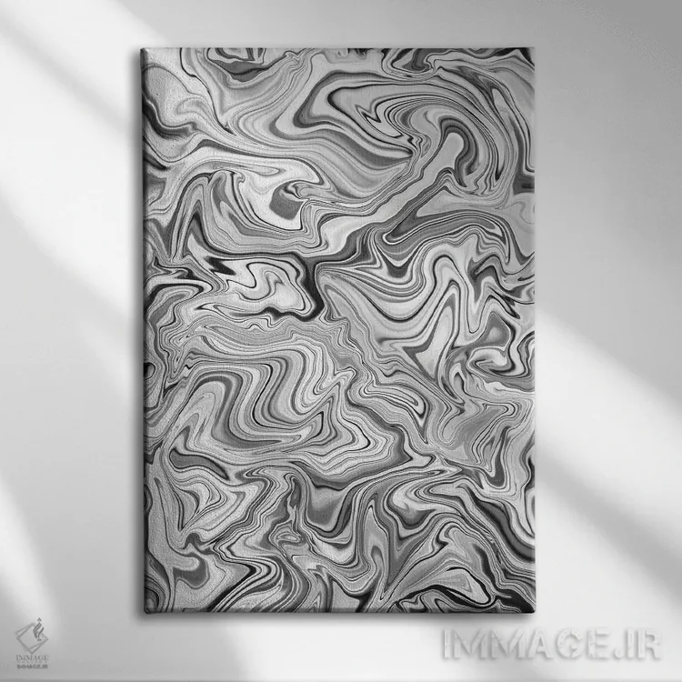 تابلو انتزاعی افسون عشق با طرح مرمرین سیاه و سفید اثر ژاکلین مالدونادو - نمای روبهرو روی دیوار