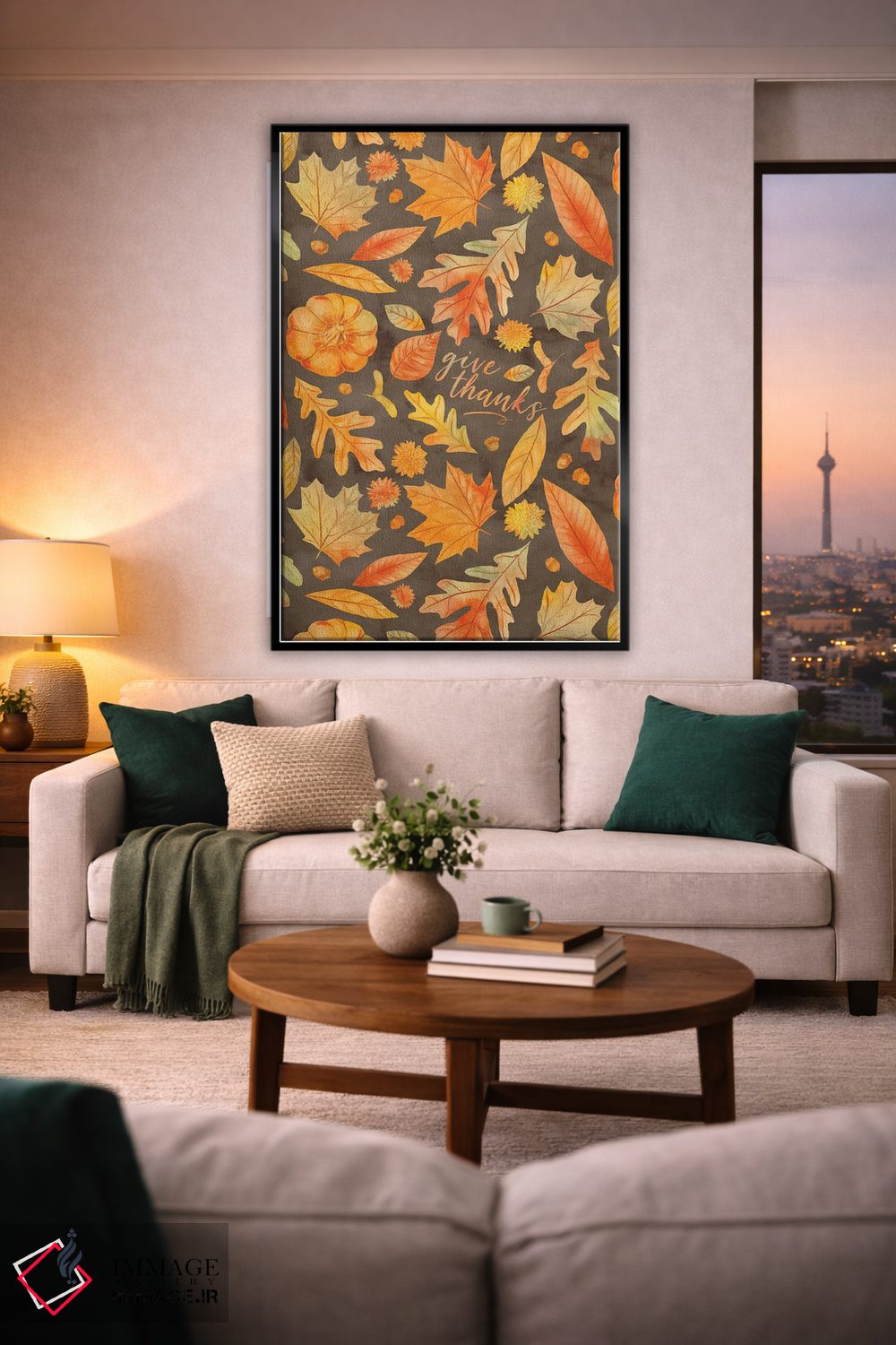 تابلو دکوراتیو شکرگزاری با برگ های پاییزی قهوه ای به سبک آبرنگ اثر ژاکلین مالدونادو - D2B