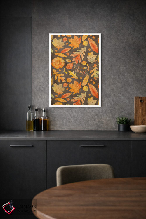 تابلو دکوراتیو شکرگزاری با برگ های پاییزی قهوه ای به سبک آبرنگ اثر ژاکلین مالدونادو - D1W