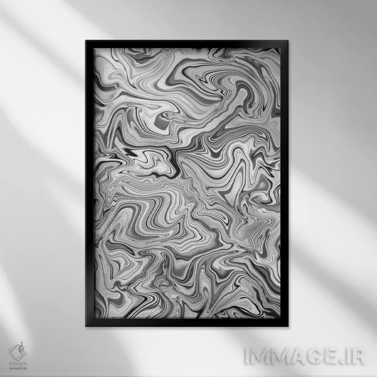 تابلو انتزاعی افسون عشق با طرح مرمرین سیاه و سفید اثر ژاکلین مالدونادو - نمای قابدار مشکی
