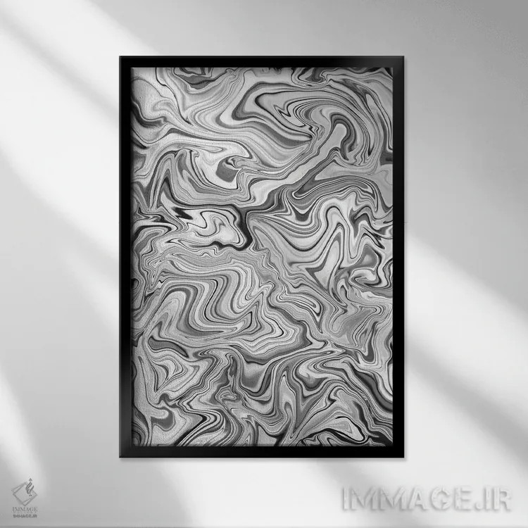 تابلو انتزاعی افسون عشق با طرح مرمرین سیاه و سفید اثر ژاکلین مالدونادو - نمای قابدار مشکی