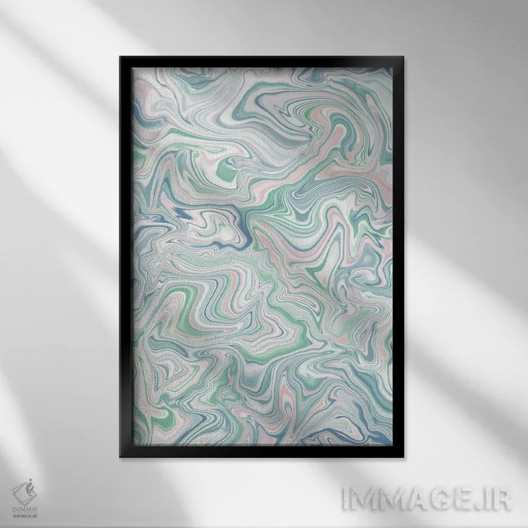 تابلو انتزاعی افسون عشق با طرح مرمرین سبز، آبی، صورتی اثر ژاکلین مالدونادو - نمای قابدار مشکی