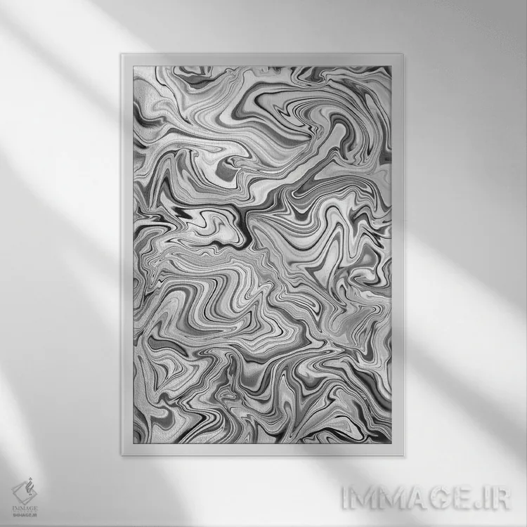 تابلو انتزاعی افسون عشق با طرح مرمرین سیاه و سفید اثر ژاکلین مالدونادو - نمای قابدار سفید