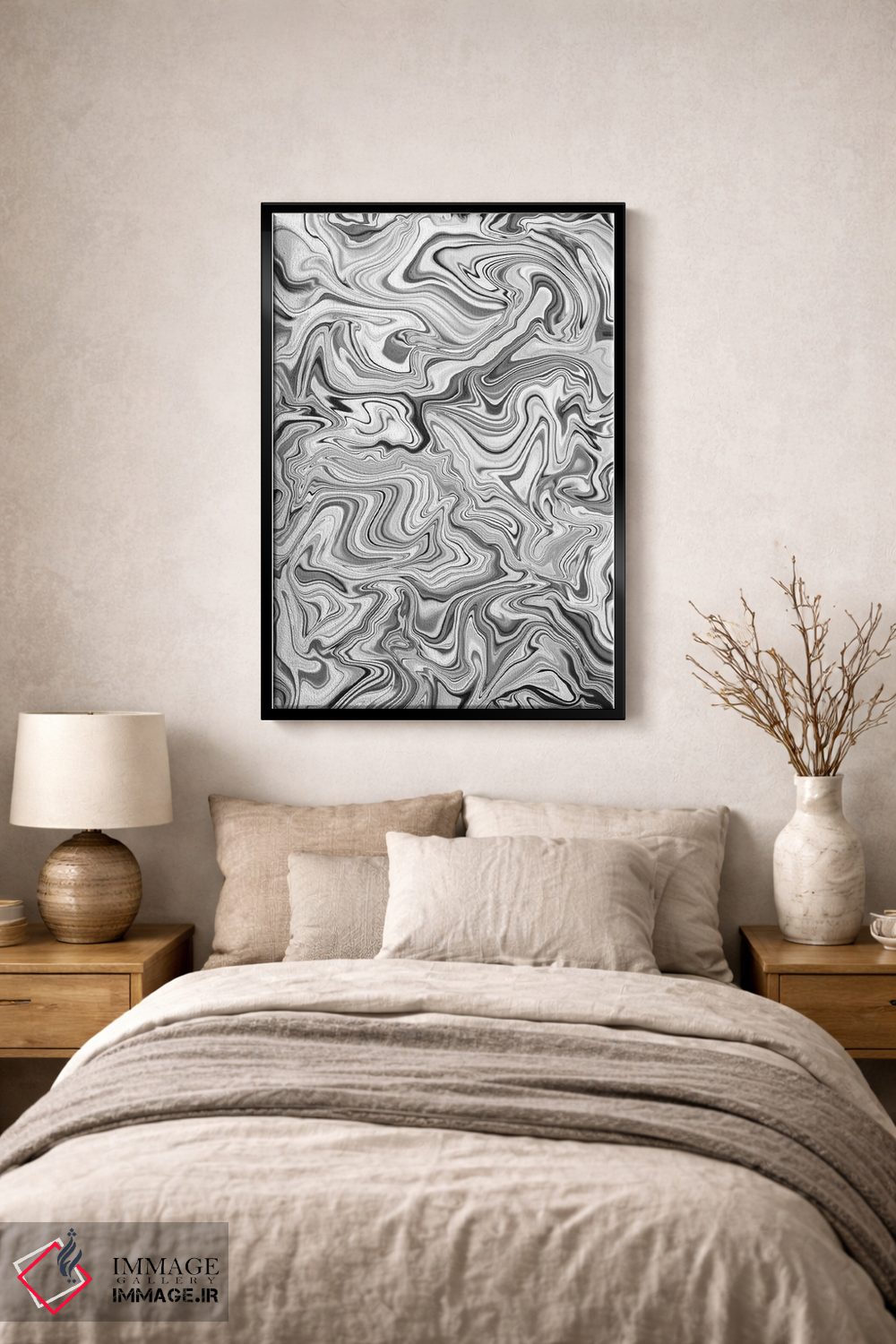 تابلو انتزاعی افسون عشق با طرح مرمرین سیاه و سفید اثر ژاکلین مالدونادو - D1B