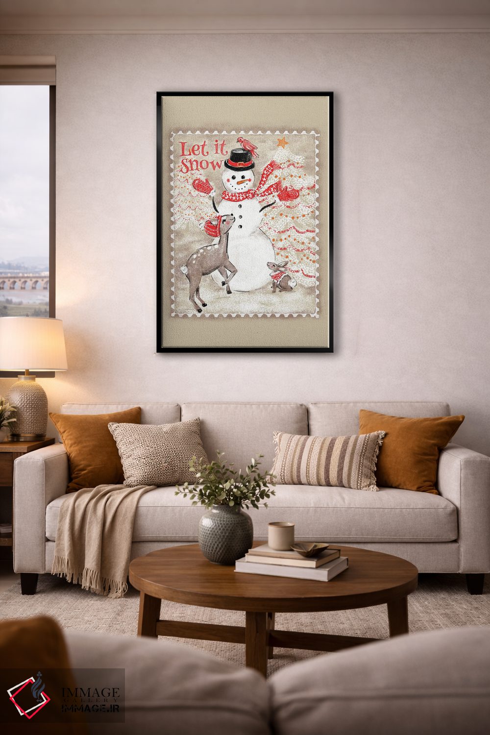 تابلو دکوراتیو مهر پستی آدم برفی "بگذار برف ببارد" اثر ژاکلین مالدونادو - D3B