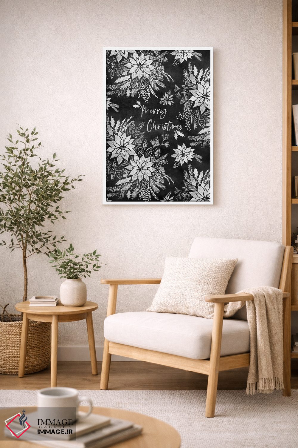 تابلو دکوراتیو پوینستیاهای کریسمسی روی تخته سیاه اثر ژاکلین مالدونادو - D6W
