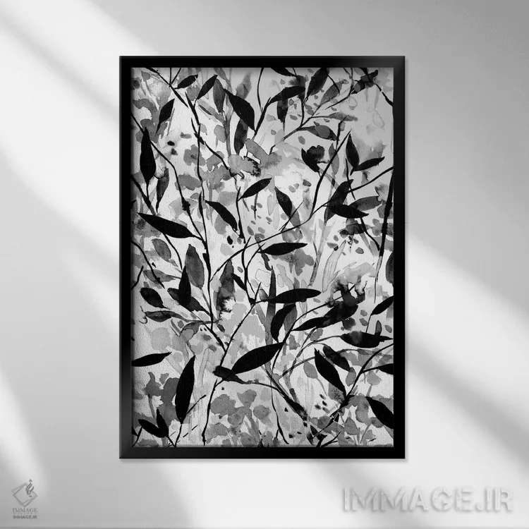 تابلو مدرن گل های وحشی سرگردان سیاه و سفید اثر ژاکلین مالدونادو - نمای قابدار مشکی