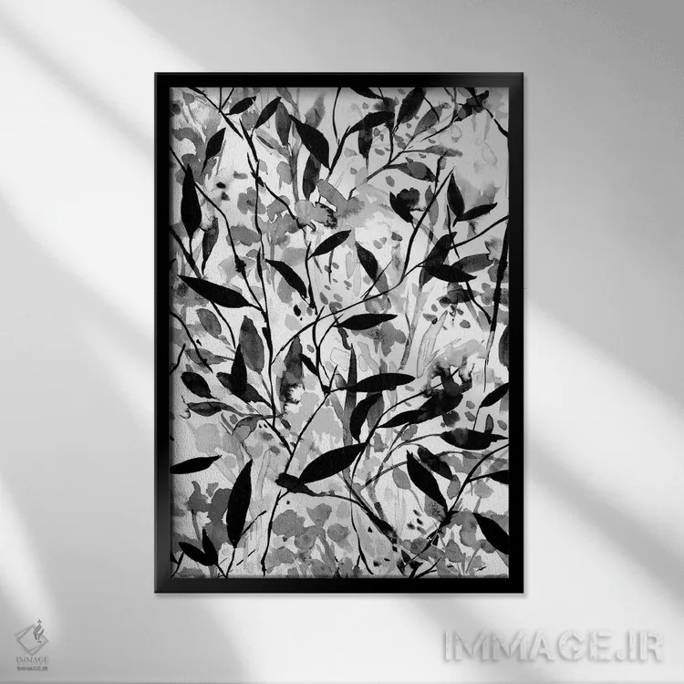 تابلو مدرن گل های وحشی سرگردان سیاه و سفید اثر ژاکلین مالدونادو - نمای قابدار مشکی
