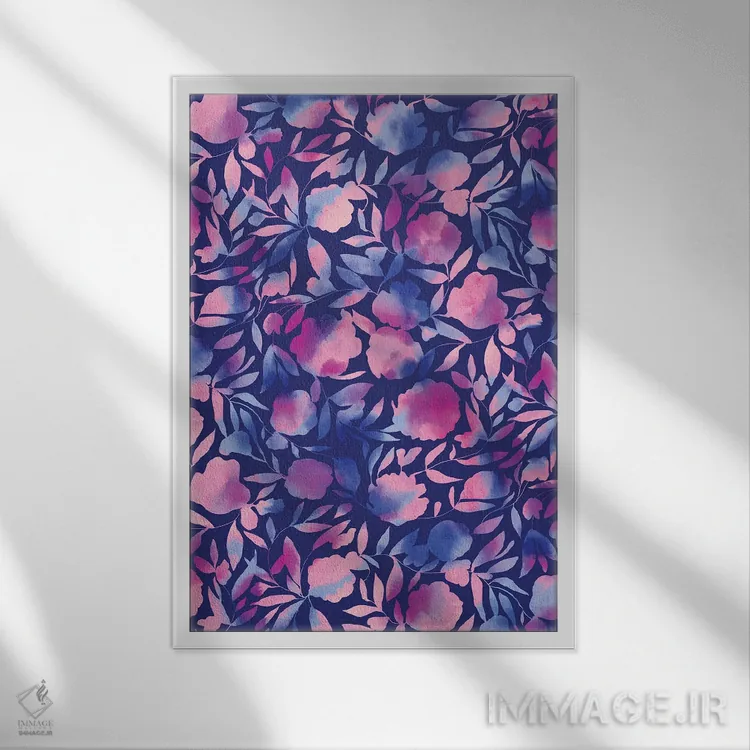 تابلو دکوراتیو برش کاغذی گل آبرنگی آبی بنفش اثر ژاکلین مالدونادو - نمای قابدار سفید