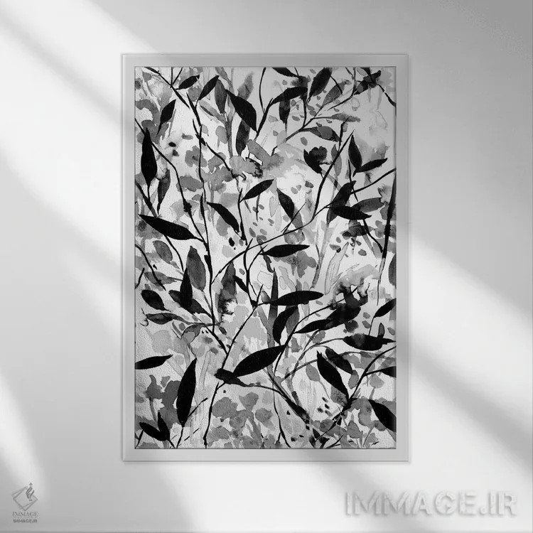 تابلو مدرن گل های وحشی سرگردان سیاه و سفید اثر ژاکلین مالدونادو - نمای قابدار سفید