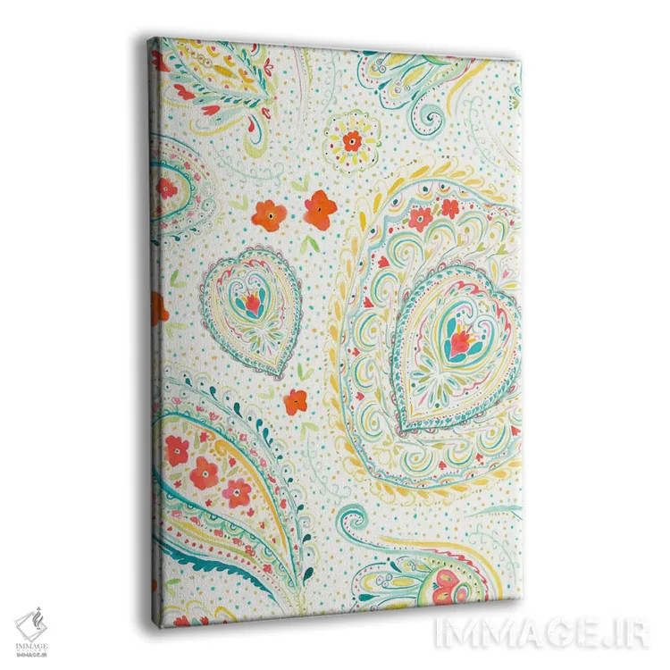 تابلو مدرن نقش بته جقه آبرنگی سبزآبی اثر ژاکلین مالدونادو - نمای پرسپکتیو محصول