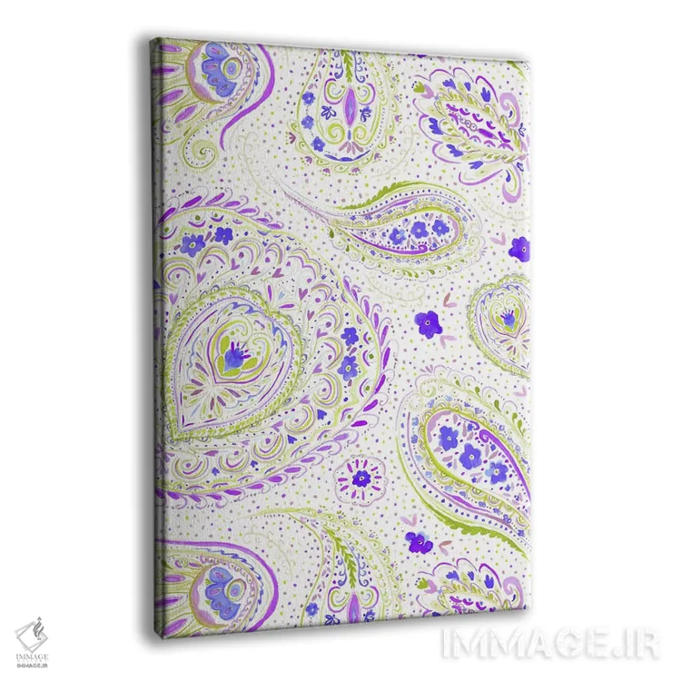 تابلو مدرن نقش بته جقه آبرنگی بنفش اثر ژاکلین مالدونادو - نمای پرسپکتیو محصول