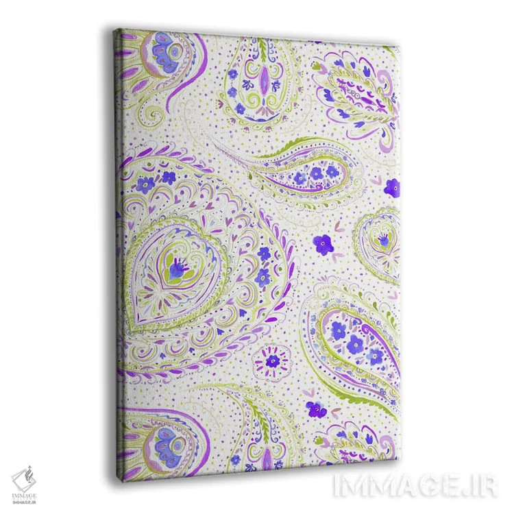 تابلو مدرن نقش بته جقه آبرنگی بنفش اثر ژاکلین مالدونادو - نمای پرسپکتیو محصول