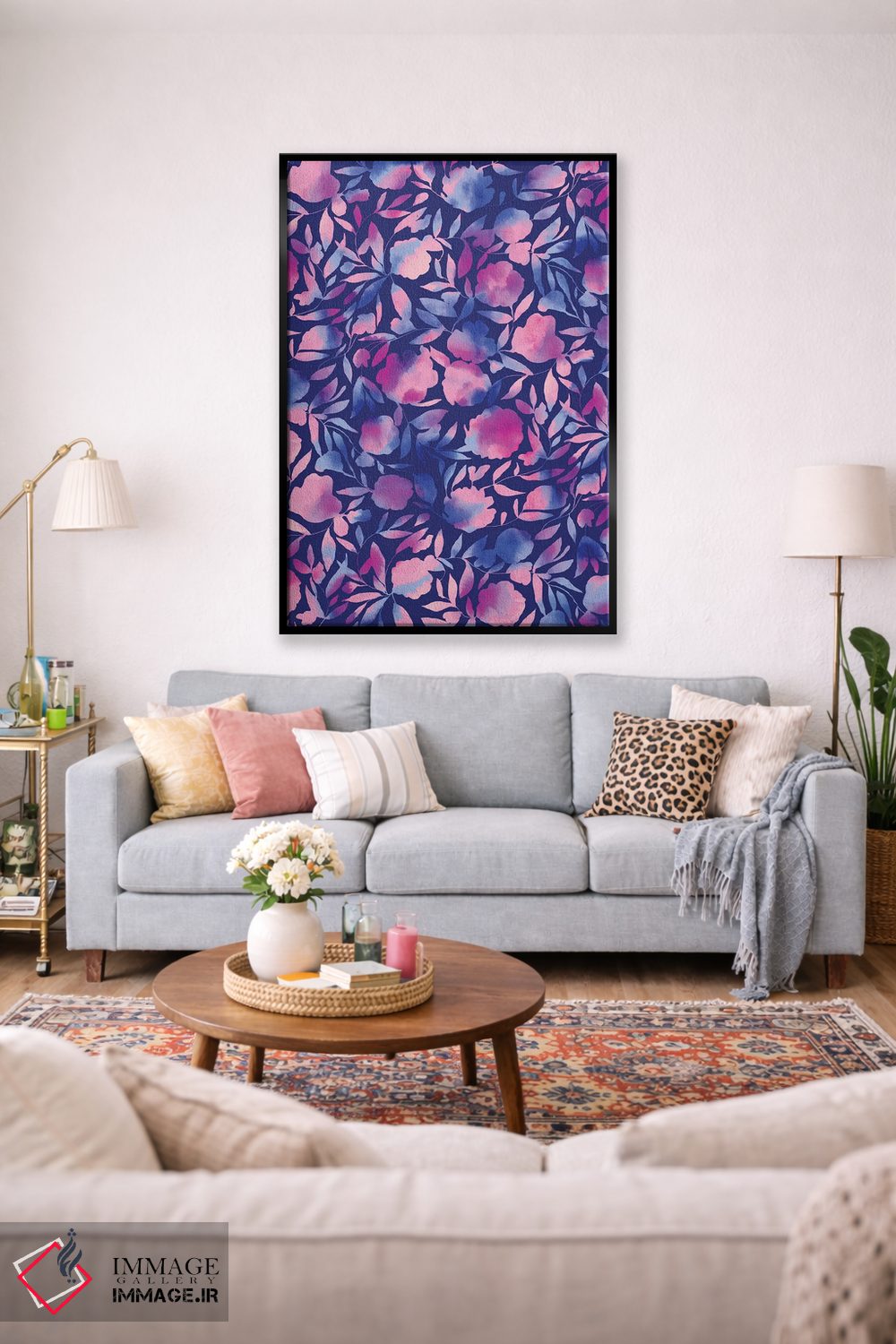 تابلو دکوراتیو برش کاغذی گل آبرنگی آبی بنفش اثر ژاکلین مالدونادو - D1B