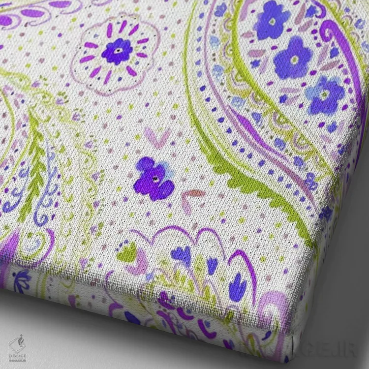 تابلو مدرن نقش بته جقه آبرنگی بنفش اثر ژاکلین مالدونادو - نمای نزدیک بافت بوم