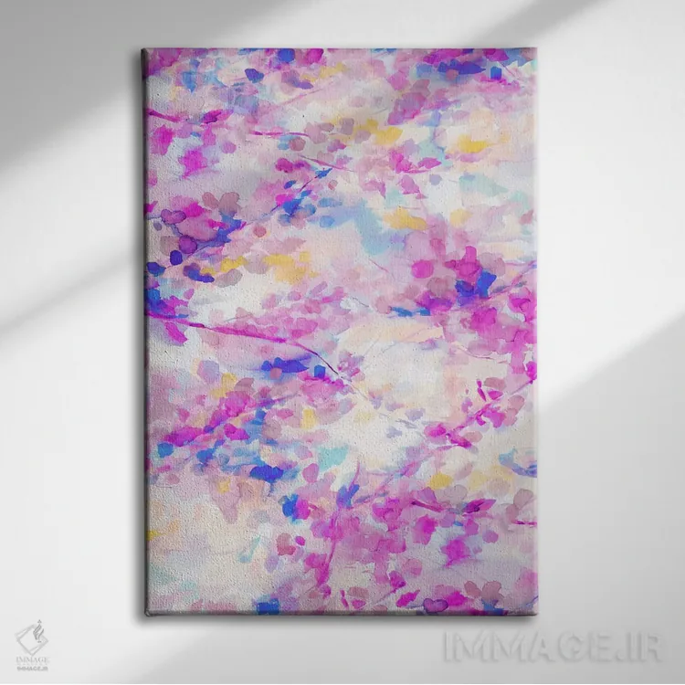 تابلو انتزاعی سایه بان سرخابی اثر ژاکلین مالدونادو - نمای روبهرو روی دیوار