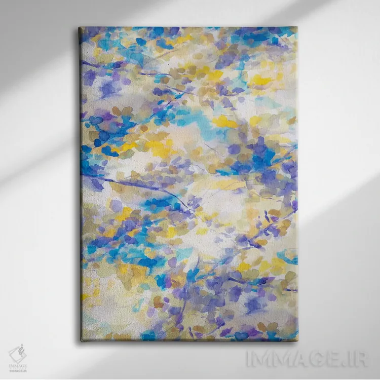 تابلو انتزاعی سایه بان آبی اثر ژاکلین مالدونادو - نمای روبهرو روی دیوار