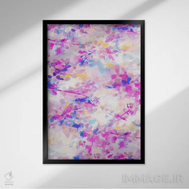 تابلو انتزاعی سایه بان سرخابی اثر ژاکلین مالدونادو - نمای قابدار مشکی