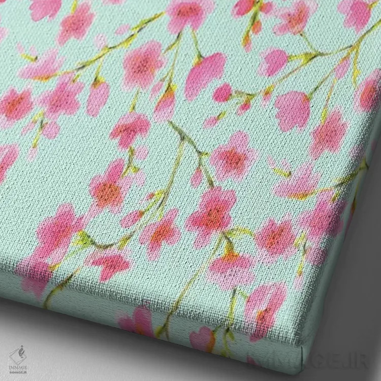 تابلو مدرن شکوفه گیلاس و نعنا اثر ژاکلین مالدونادو - نمای نزدیک بافت بوم