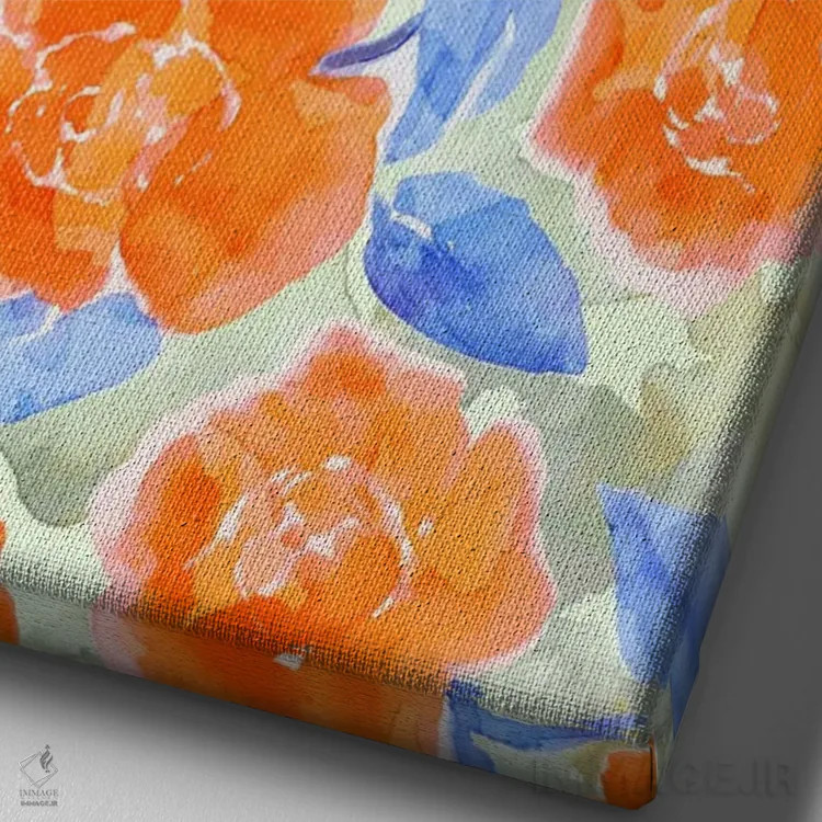 تابلو دکوراتیو شکوفه های صدتومانی خانه روستایی نارنجی اثر ژاکلین مالدونادو - نمای نزدیک بافت بوم