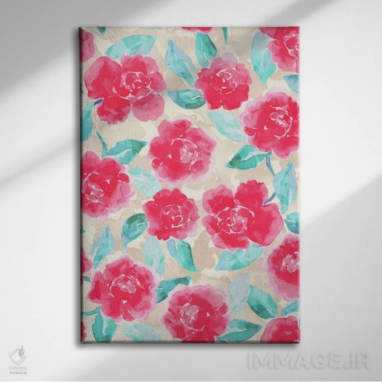 تابلو مدرن شکوفه های صدتومانی خانه روستایی صورتی اثر ژاکلین مالدونادو - نمای روبهرو روی دیوار